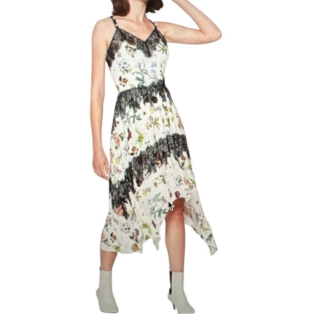 JOIE Women’s Oneila Floral/Pearl/Lace Asymmetric Hem Sundress White Size 0